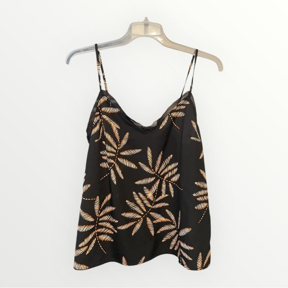 a new day Black Camisole with Gold Leaf Design